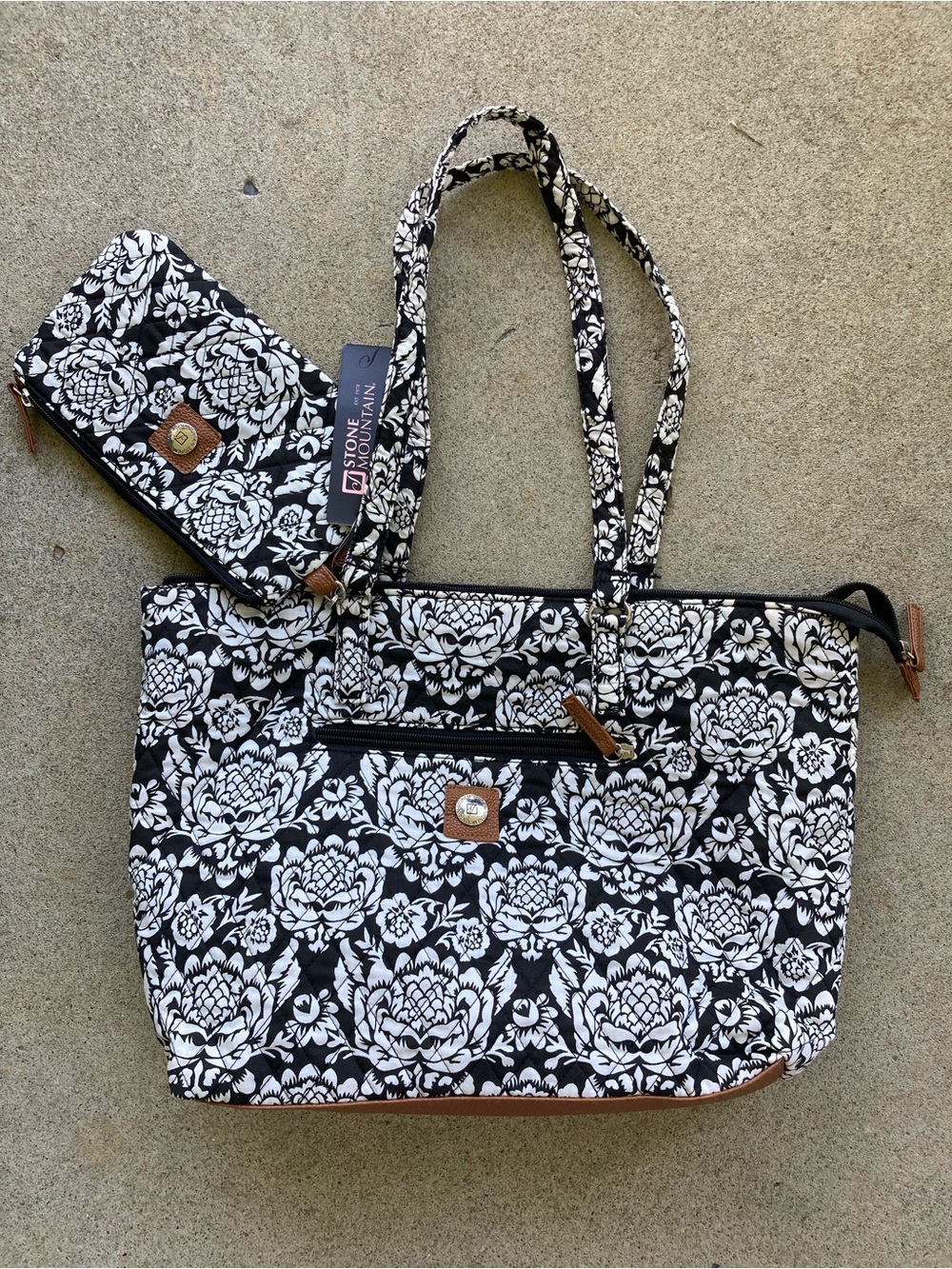 Stone Mountain Purse and Wristlet in Black/White Batik Print